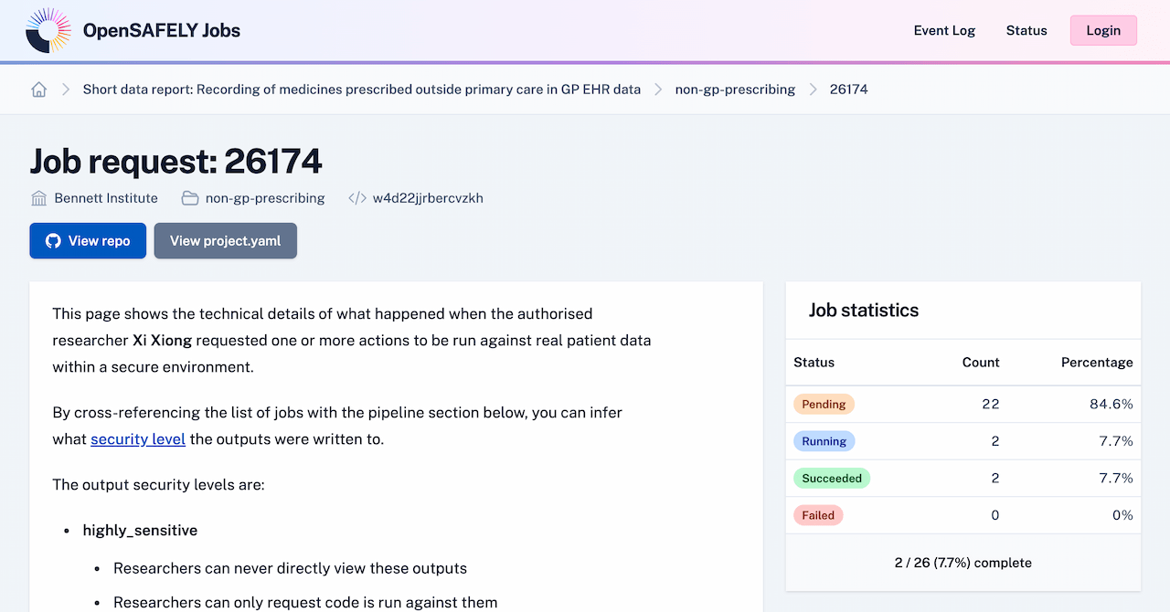 Screenshot of a Job Request showing the new "Job statistics" summary table